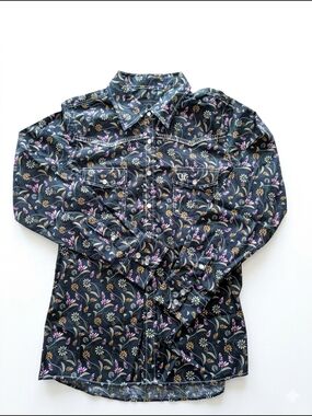 Cowgirl Hardware Dark Navy Floral Pearl Snap Western Shirt - Size Small